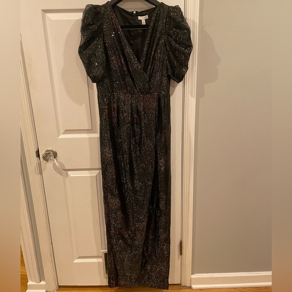 COPY - ML Monique Lhuillier - Printed Sequin Puff-Sleeve Gown - Picture 9 of 9
